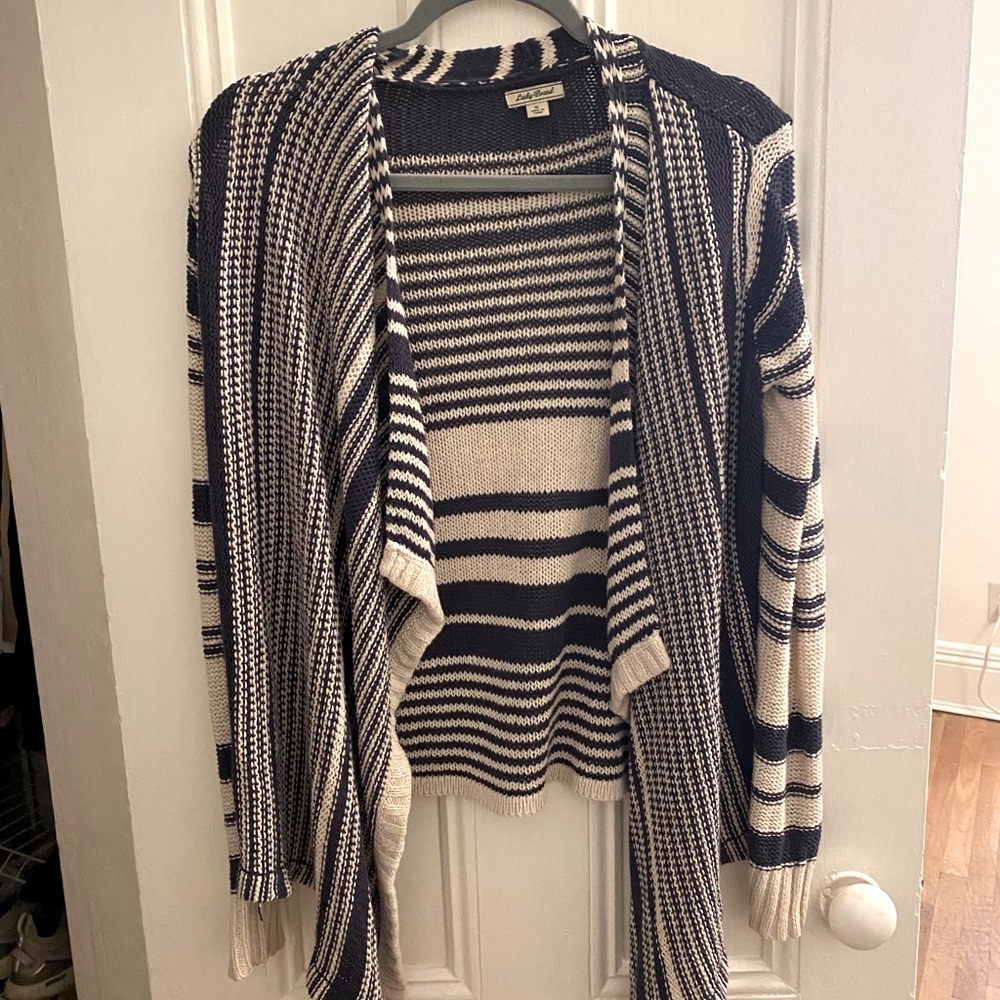 Lucky brand navy blue and white open front sweater